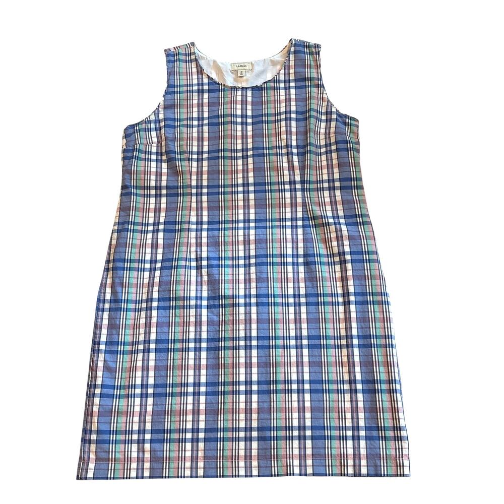 LL Bean Summer Dress Womens Size 20 Madras Plaid Prairie Cottagecore 100% Cotton